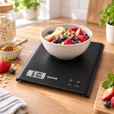 Powystawowa waga kuchenna Salter 1066 BKDR podczas ważenia owoców